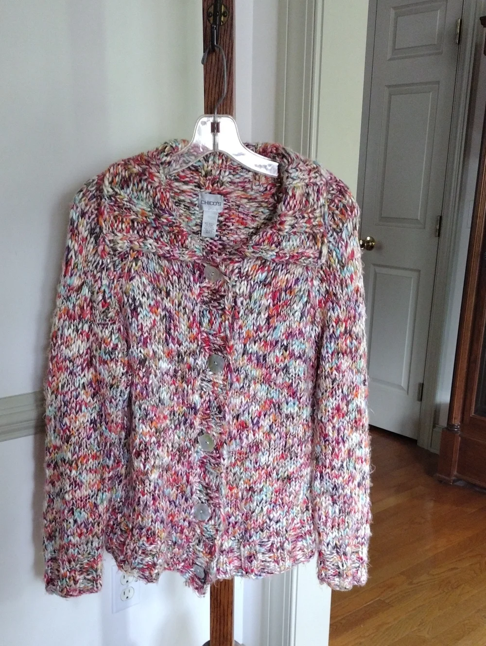 Chico's Multicolor Marled Button Cardigan - Pink, Cream, Blue, Orange
